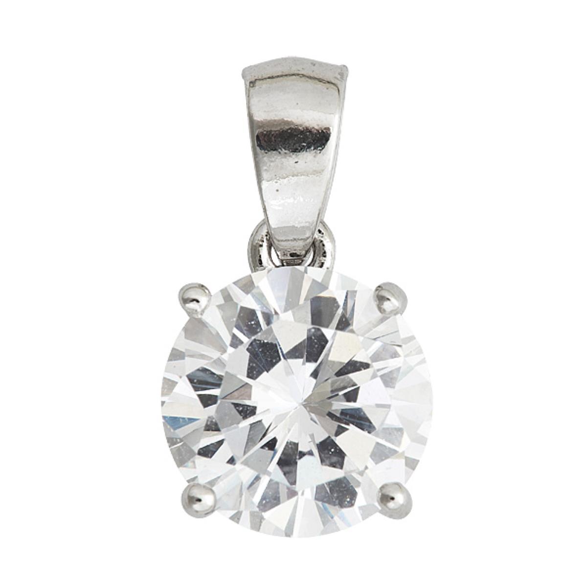 Sterling Silver Rhodium 9.00mm AAA Round Solitaire Pendant