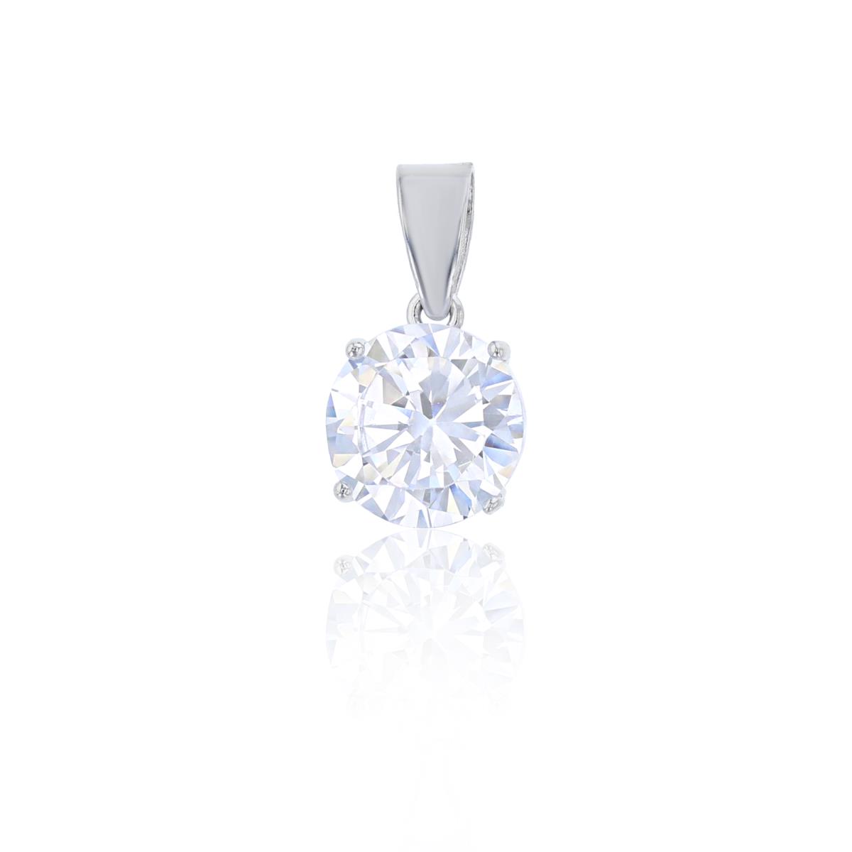 Sterling Silver Rhodium 8.00mm AAA Round Solitaire Pendant