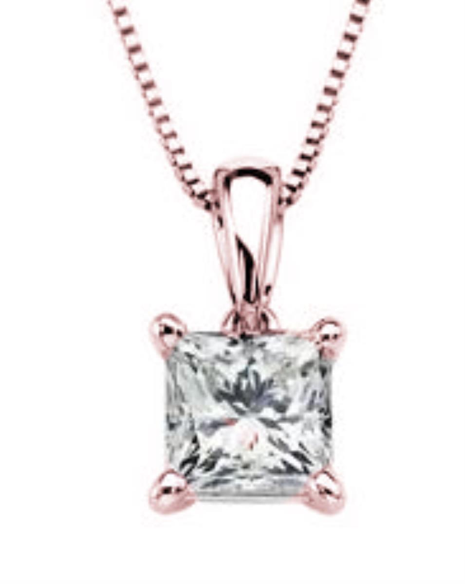 Sterling Silver Rose 10.00mm AAA Square Solitaire Pendant