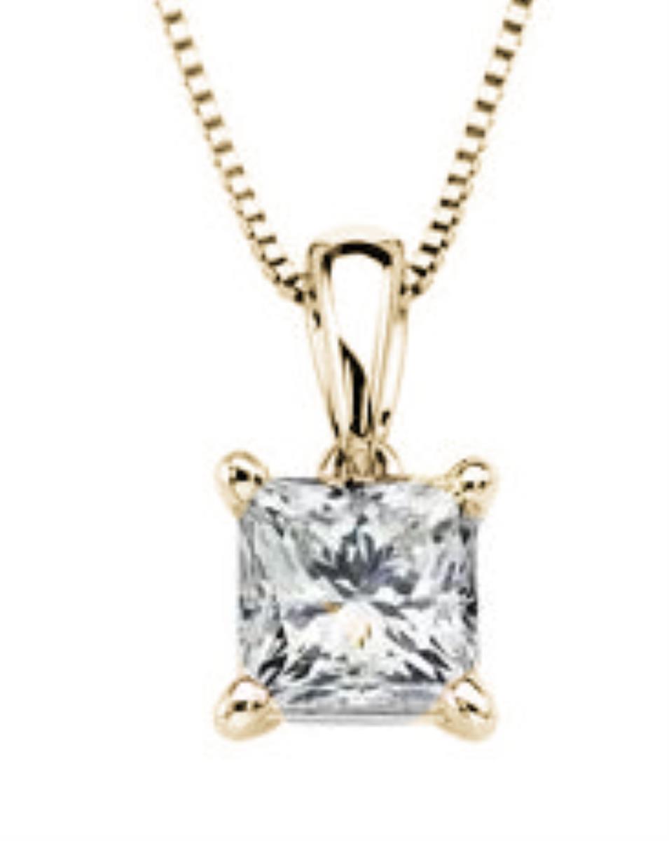Sterling Silver Yellow 9.00mm AAA Square Solitaire Pendant