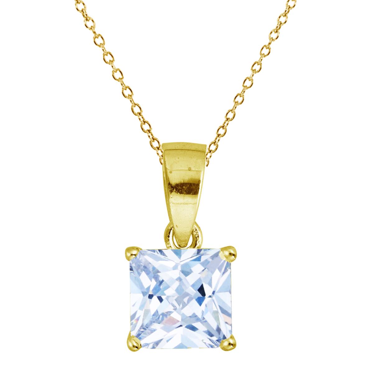 Sterling Silver Yellow 8.00mm AAA Square Solitaire Pendant