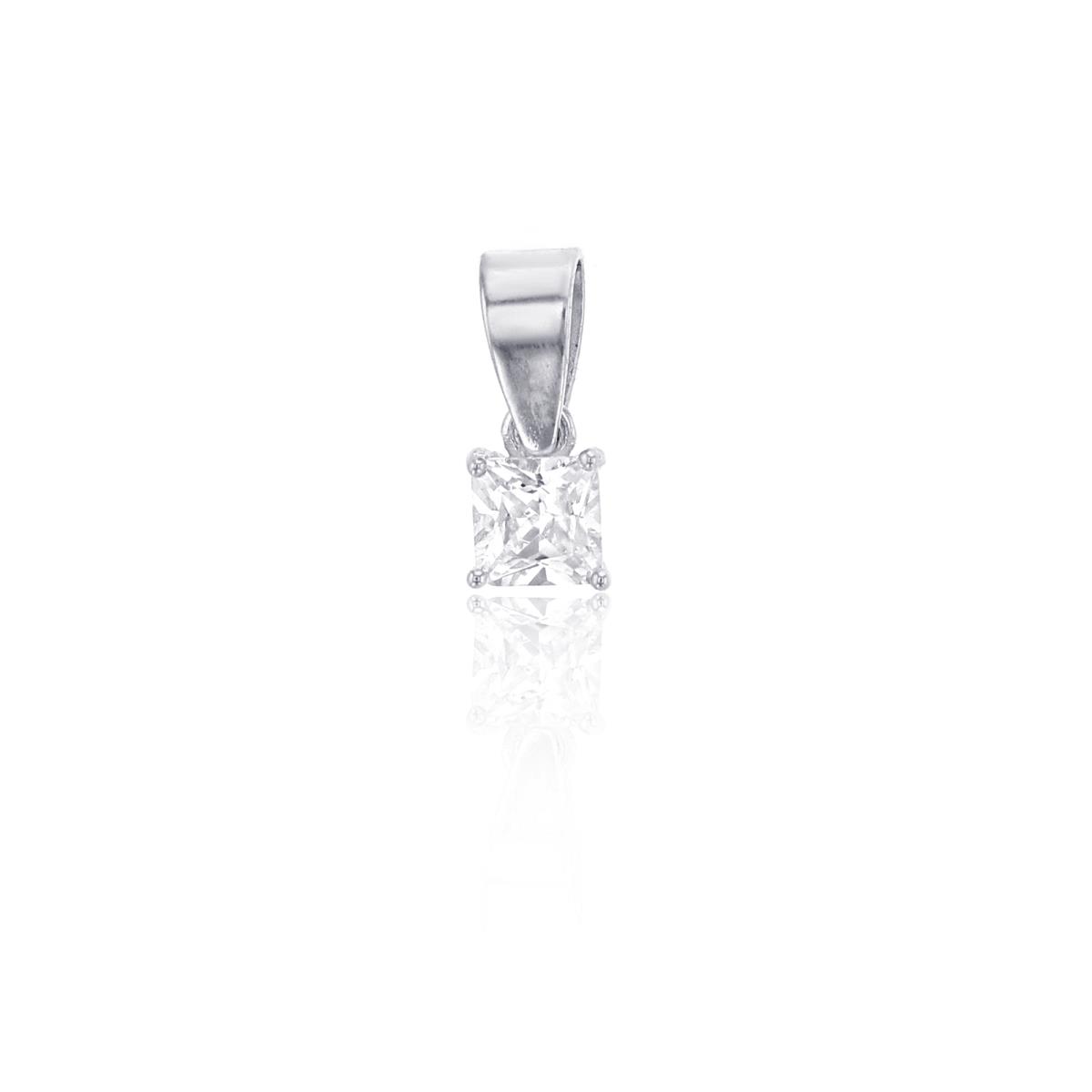 Sterling Silver Rhodium 4.00mm AAA Square Solitaire Pendant