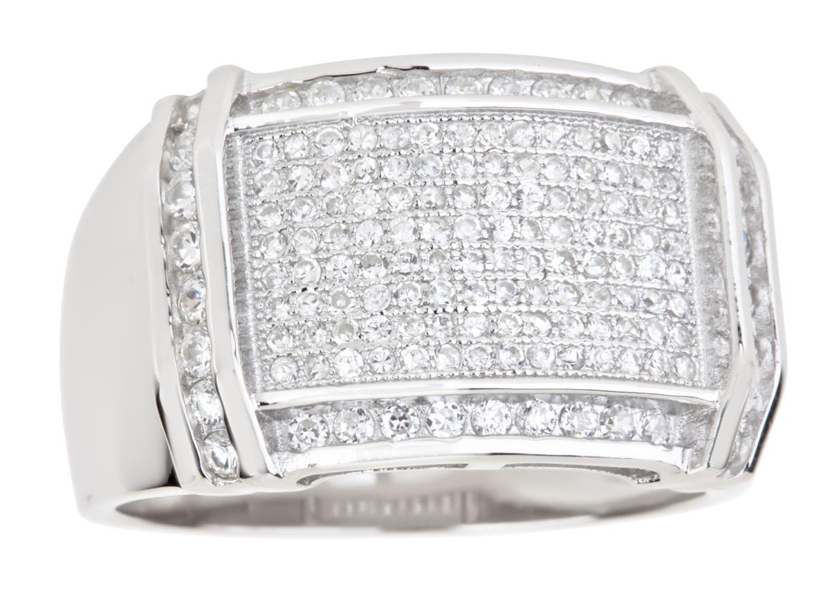Sterling Silver Rhodium Men's CZ Block Ring