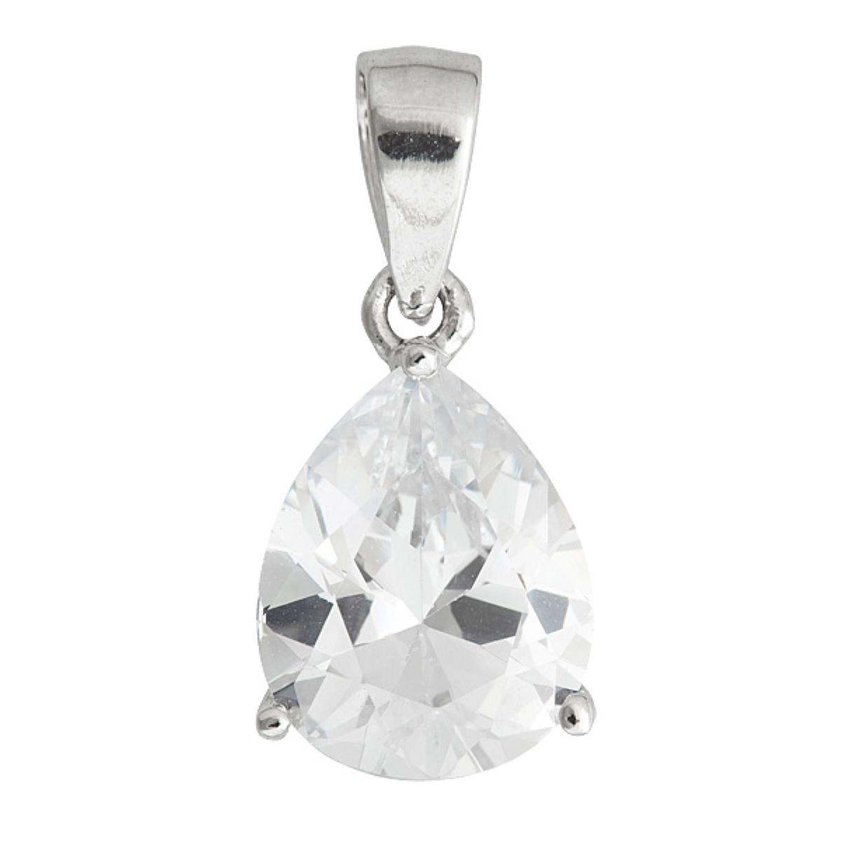 Sterling Silver Rhodium 7x9mm AAA Pear Solitaire Pendant
