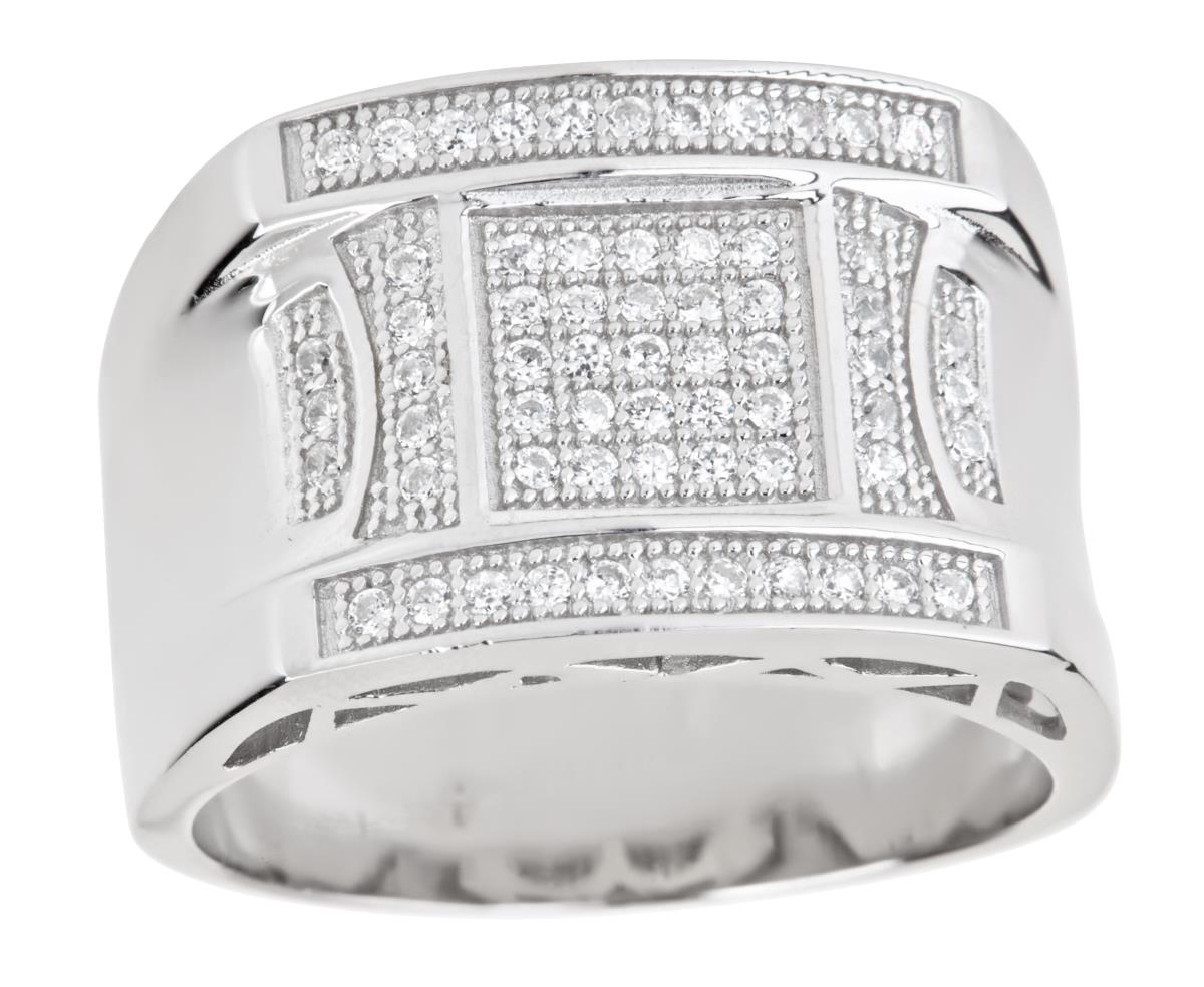 Sterling Silver Rhodium Men's Scales CZ Block Ring
