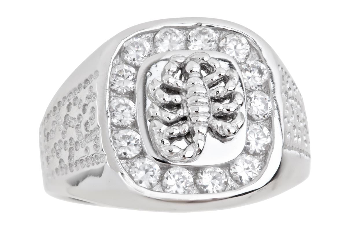 Sterling Silver Rhodium Men's Scorpion CZ Ring