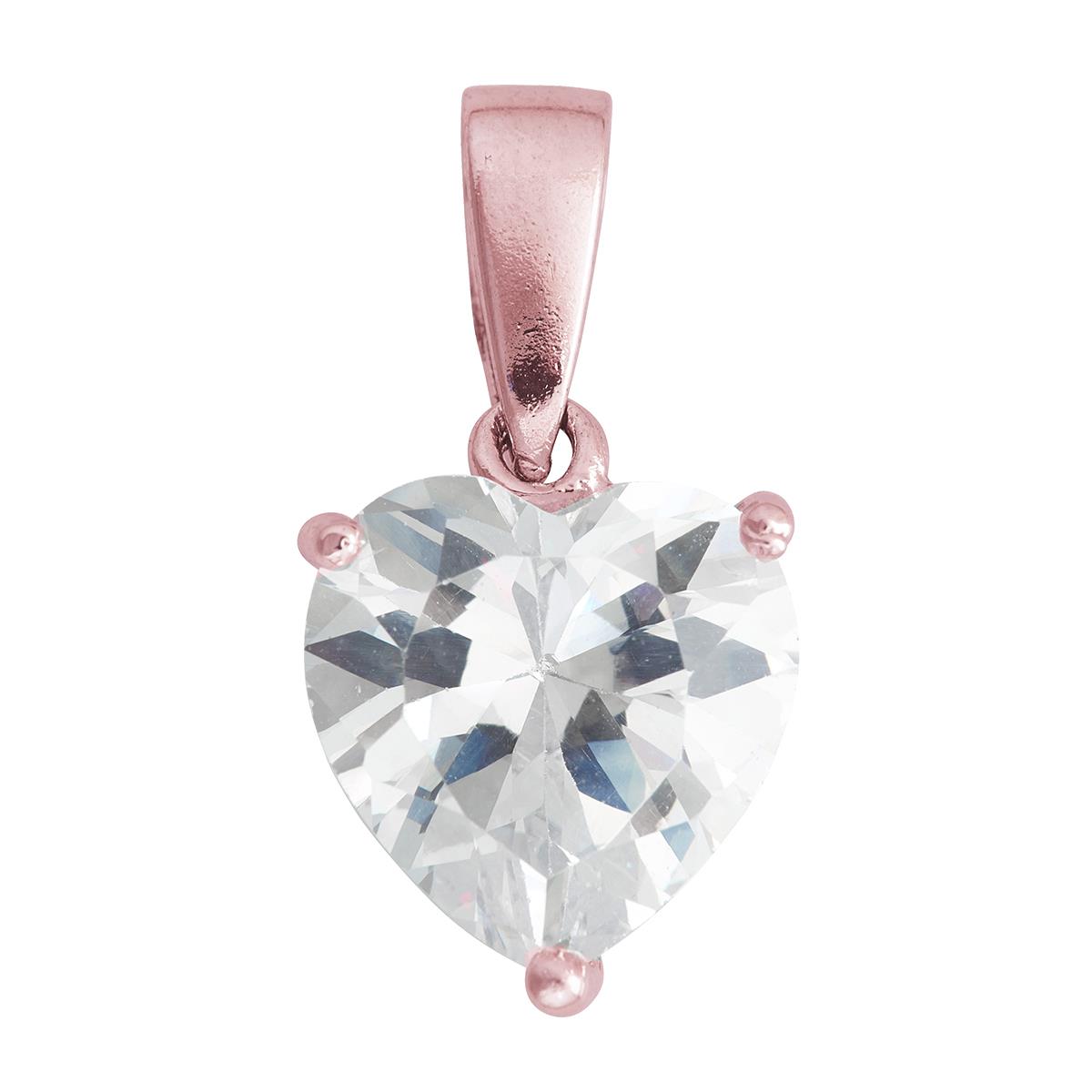 Sterling Silver Rose 7.00mm AAA Heart Solitaire Pendant