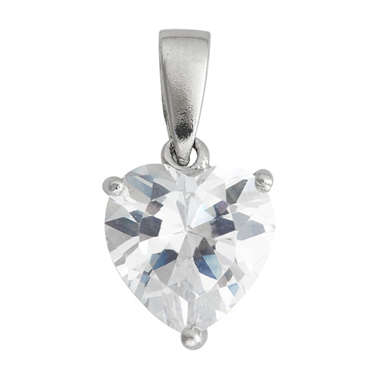 Sterling Silver Rhodium 10.00mm AAA Heart Solitaire Pendant