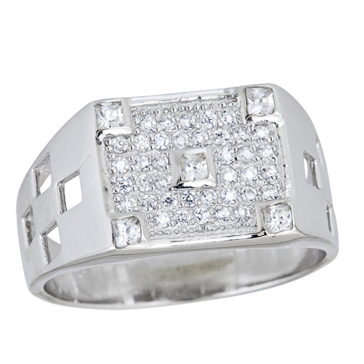 Sterling Silver Rhodium Men's Pave CZ Cut-Out Band Ring