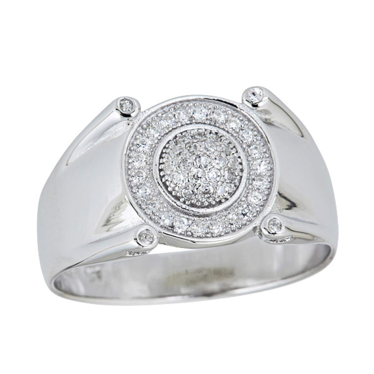 Sterling Silver Rhodium Men's Sun Pave & Fang Ring