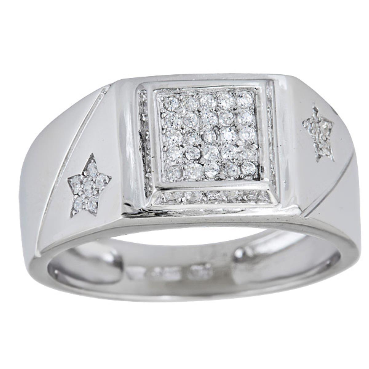 Sterling Silver Rhodium Men's Square & Star Ring