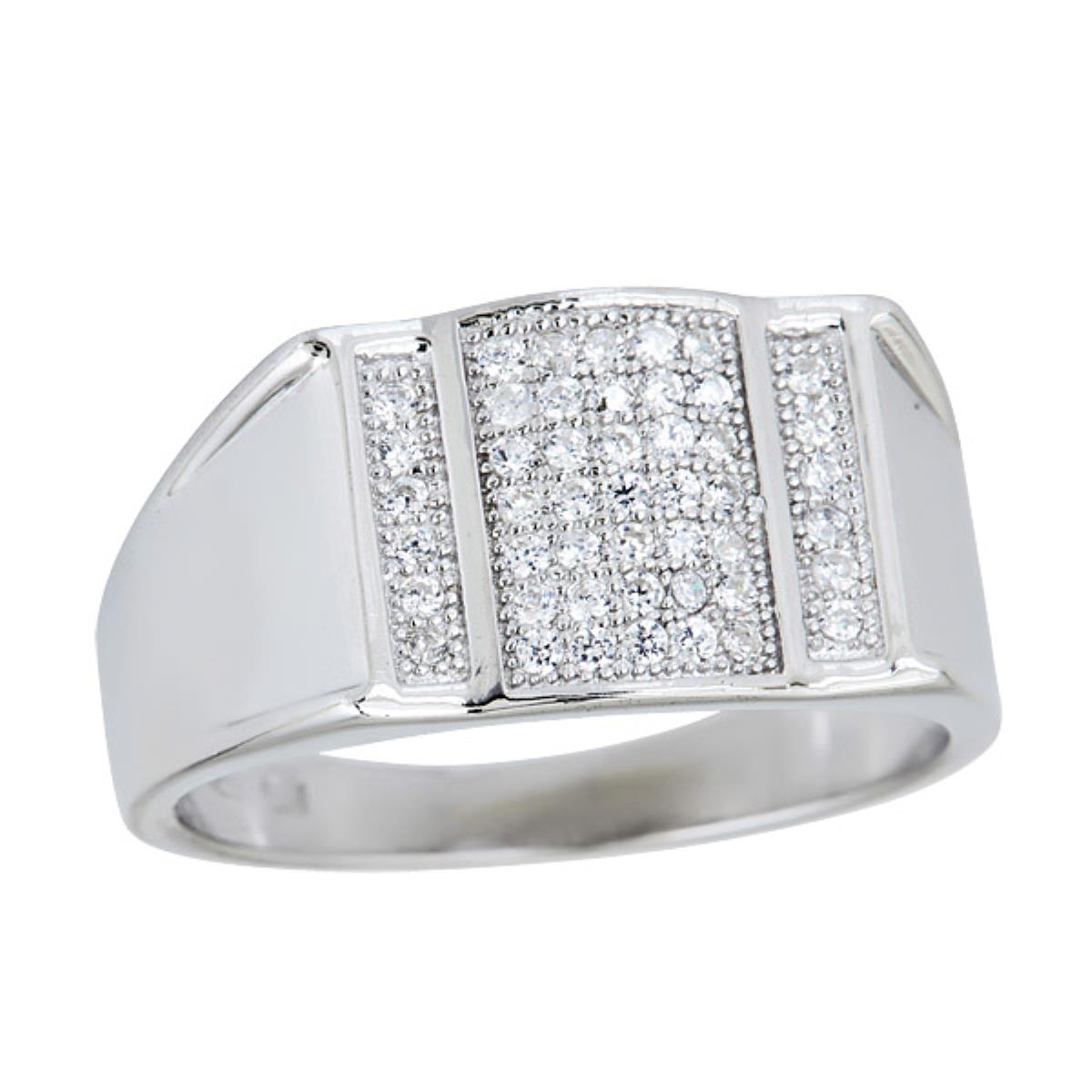 Sterling Silver Rhodium Men's Pave Mirror Ring