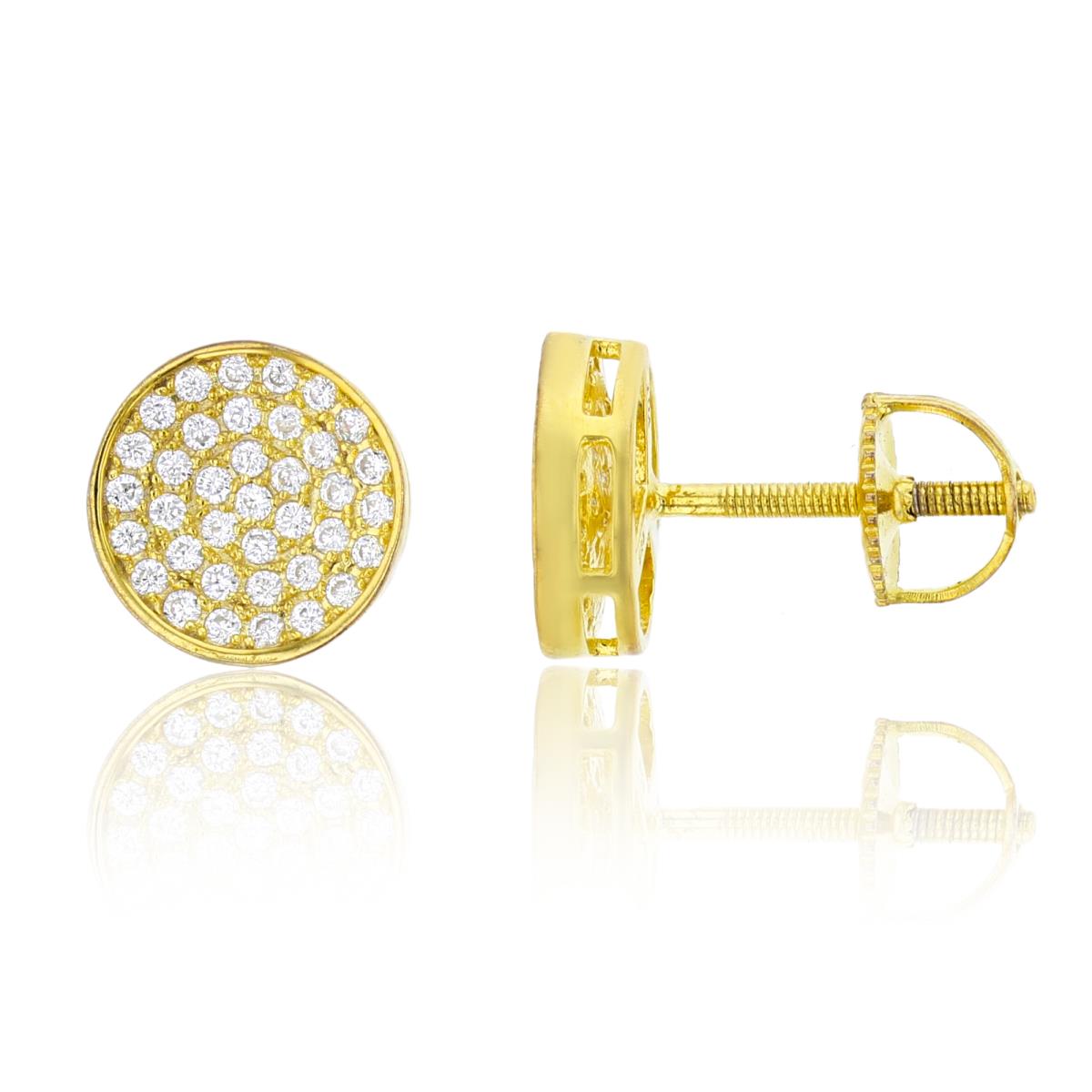 Sterling Silver Yellow Micropave 9.30mm Round Screw-Back Stud Earring