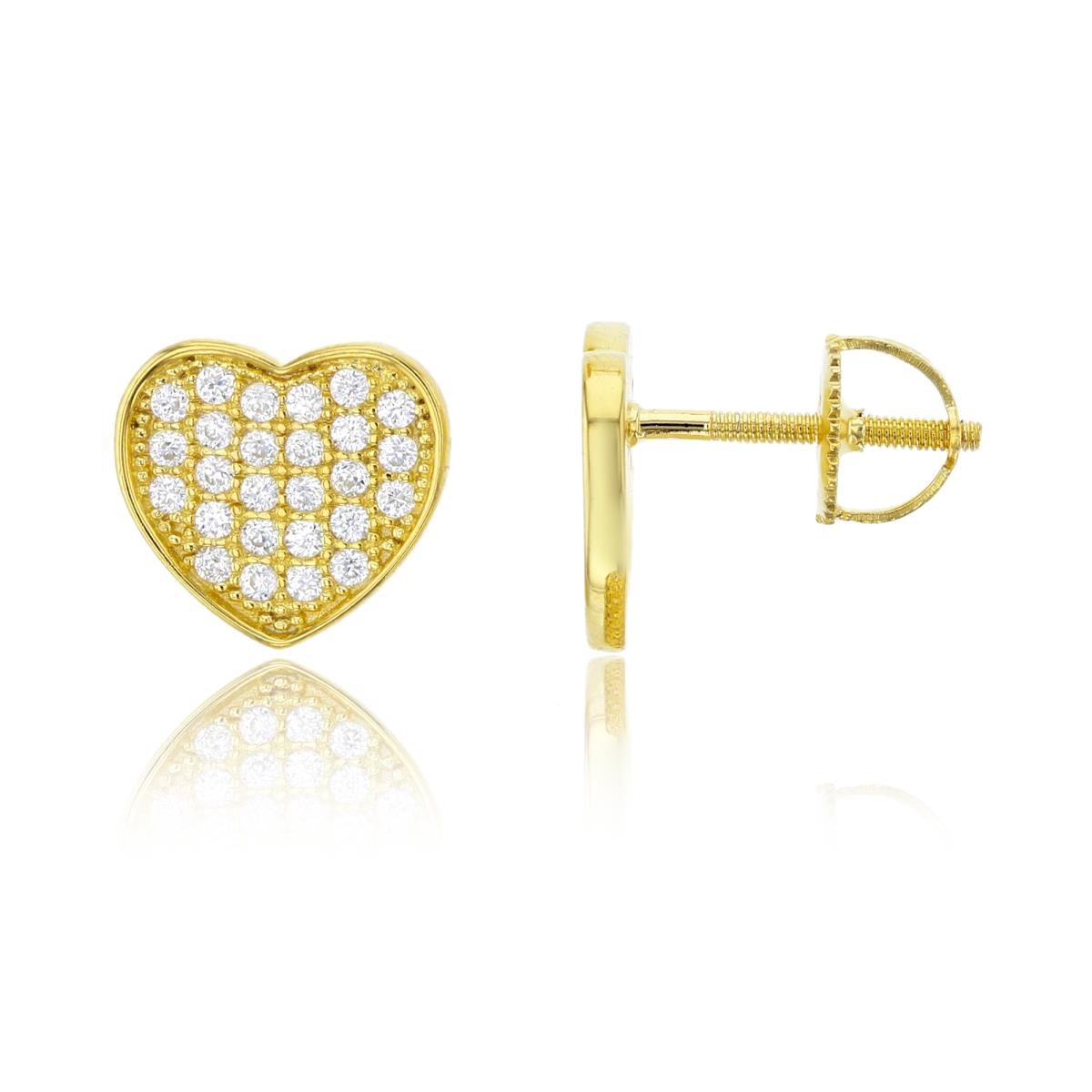 Sterling Silver Yellow Micropave Heart Screw-Back Stud Earring