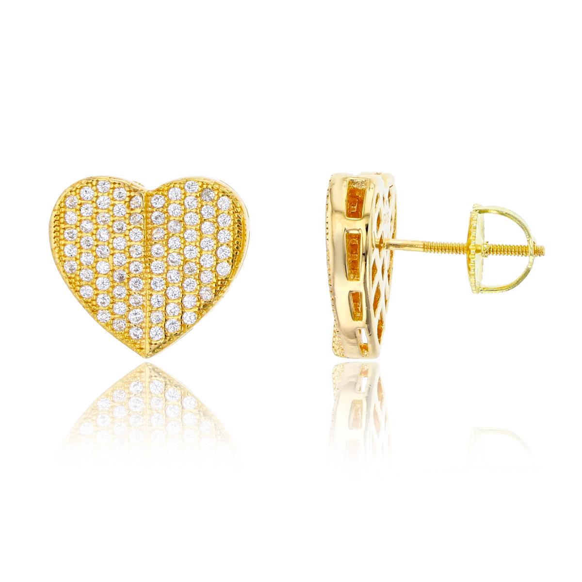 Sterling Silver Yellow Micropave Slit Heart Screwback Stud