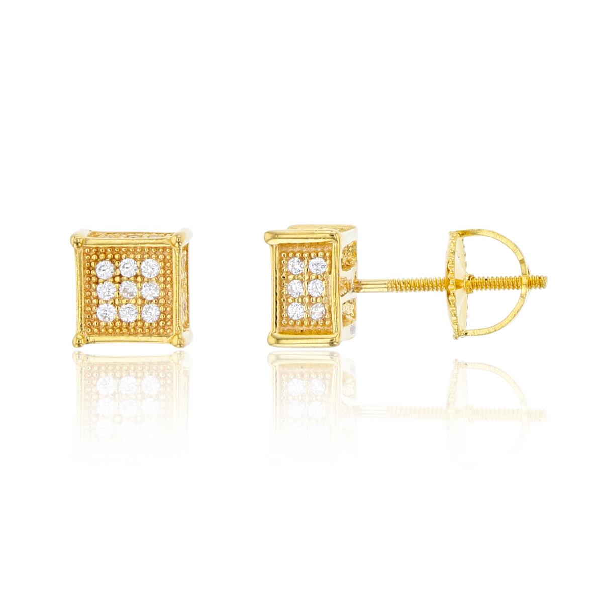 Sterling Silver Yellow 3x3 Square Screwback Stud