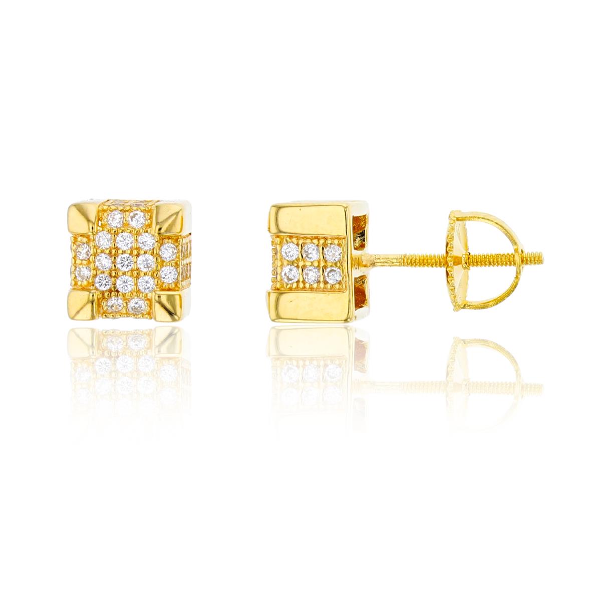 Sterling Silver Yellow 7x7mm  Micropave Square Screwback Stud Earring