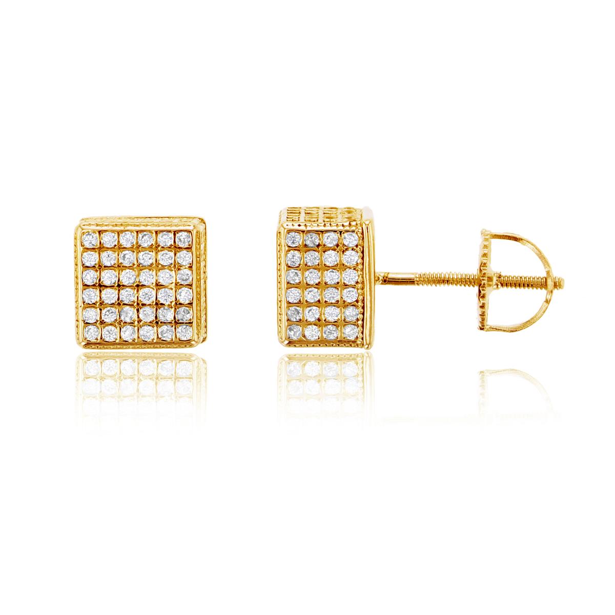 Sterling Silver Yellow7x7mm Micropave 3D Square Screwback Stud Earring