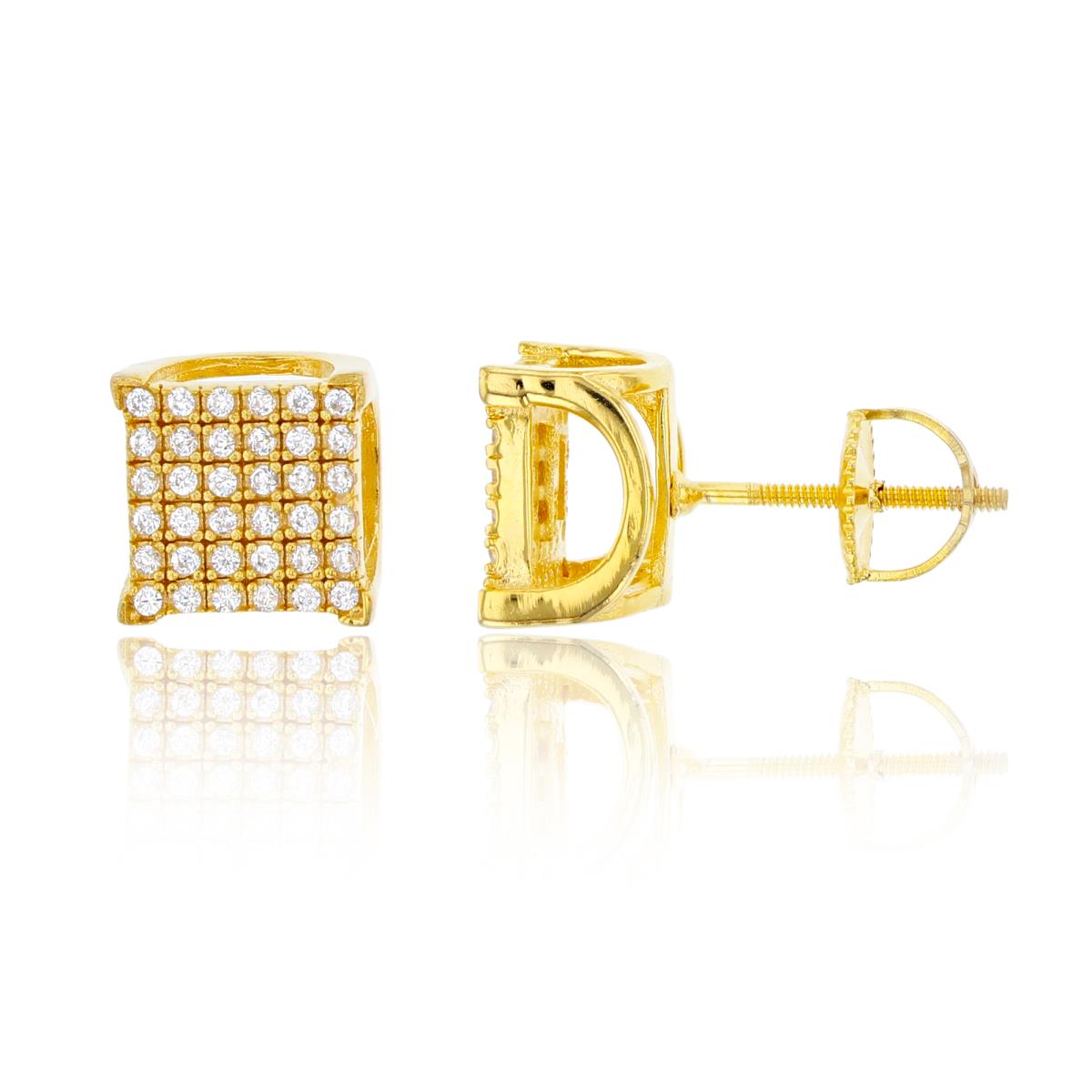 Sterling Silver Yellow 12x12mm 3D Square Screwback Stud Earring