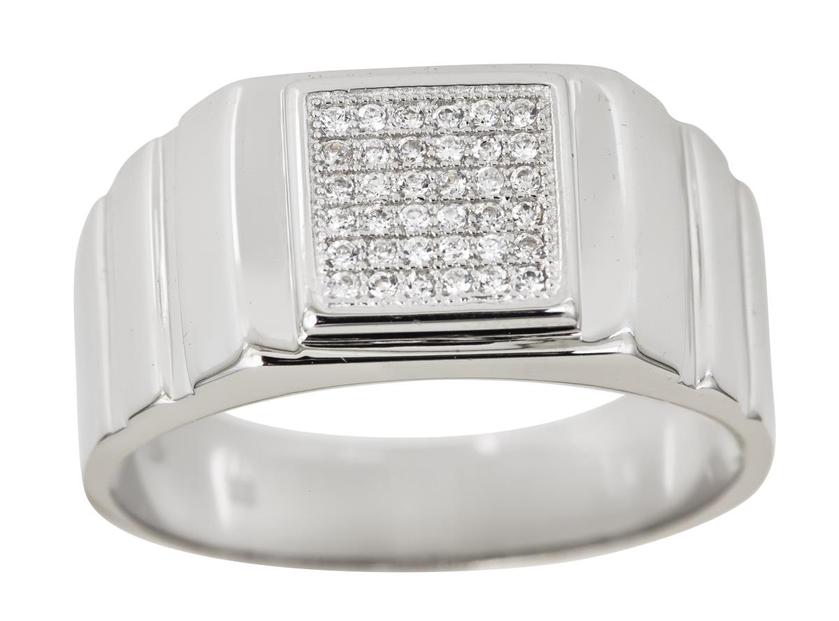 Sterling Silver Micropave Watch Band Mens Ring with Cubic Zirconia