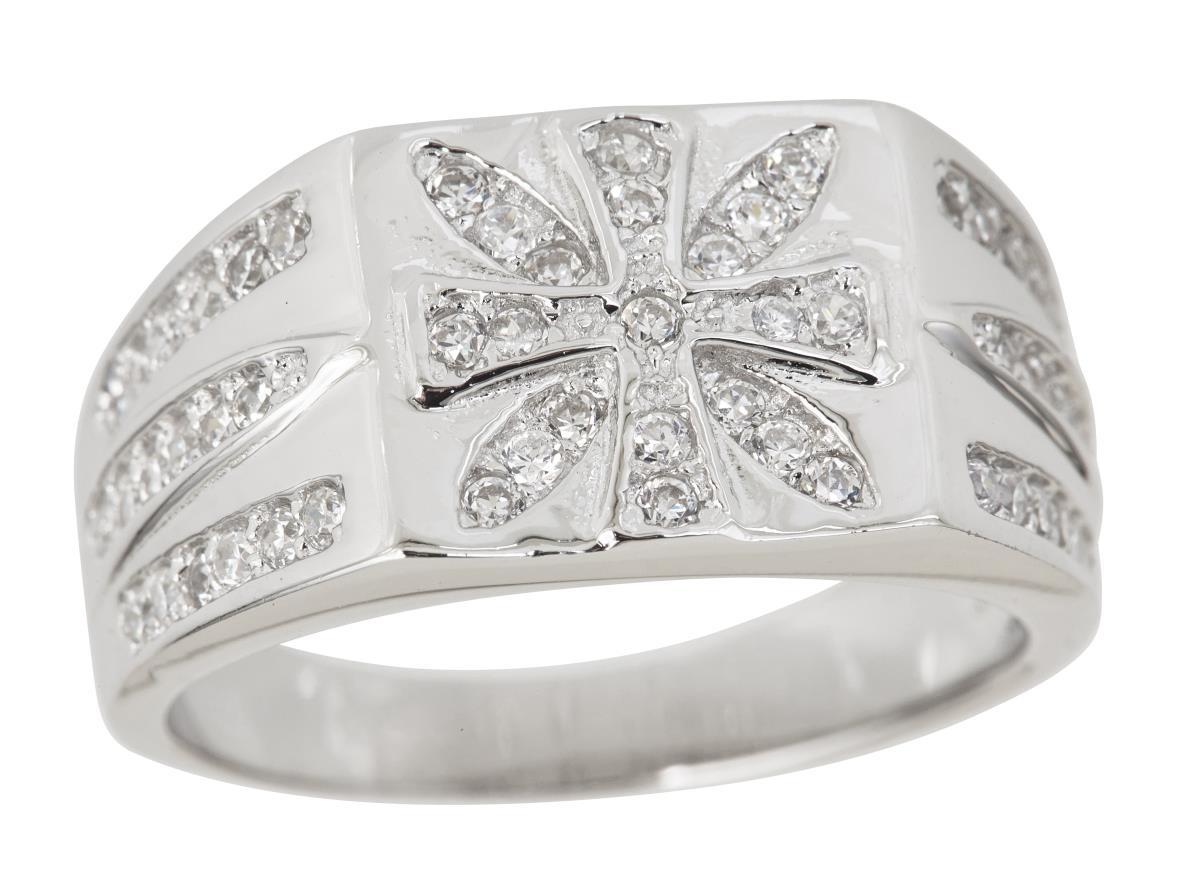 Sterling Silver Micropave Channel  Star Mens Ring with Cubic Zirconia
