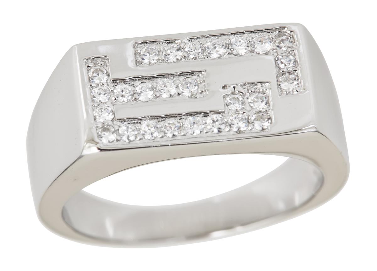 Sterling Silver Micropave Channel Greek key Mens Ring with Cubic Zirconia