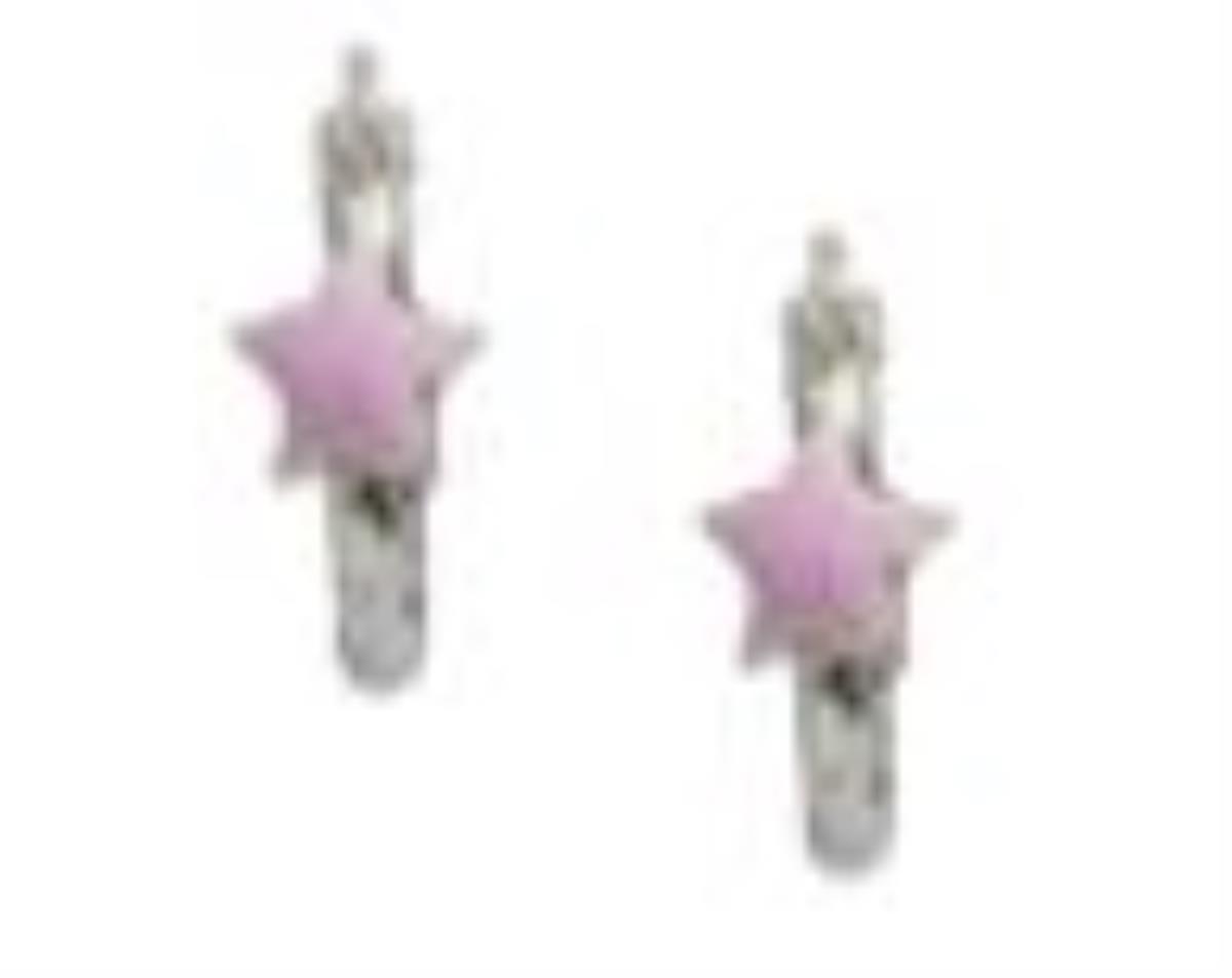 Sterling Silver Rhodium Children's Pink Enamel Star Huggie Earring