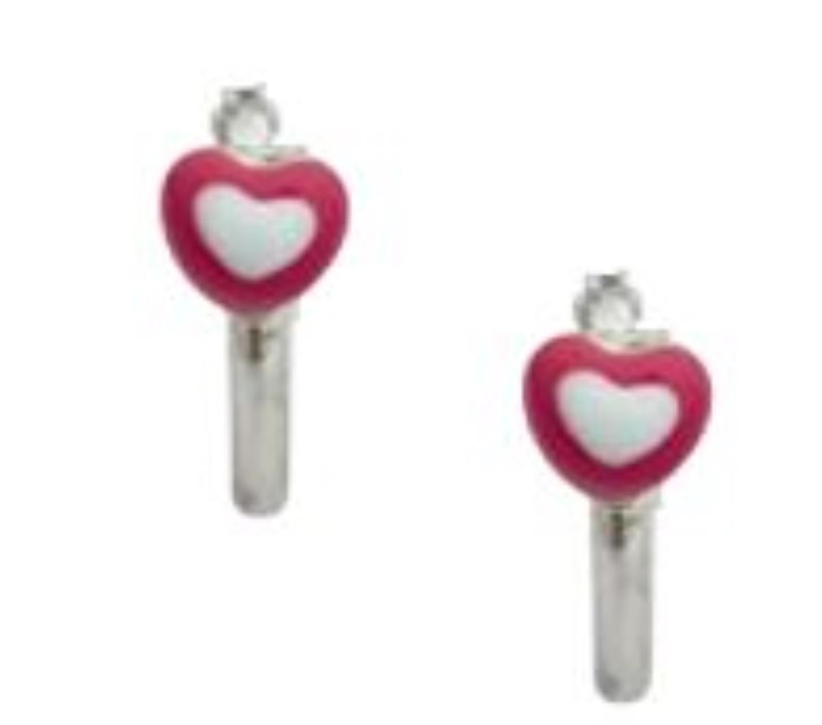 Sterling Silver Rhodium Children's Red and White Heart Huggie Earring