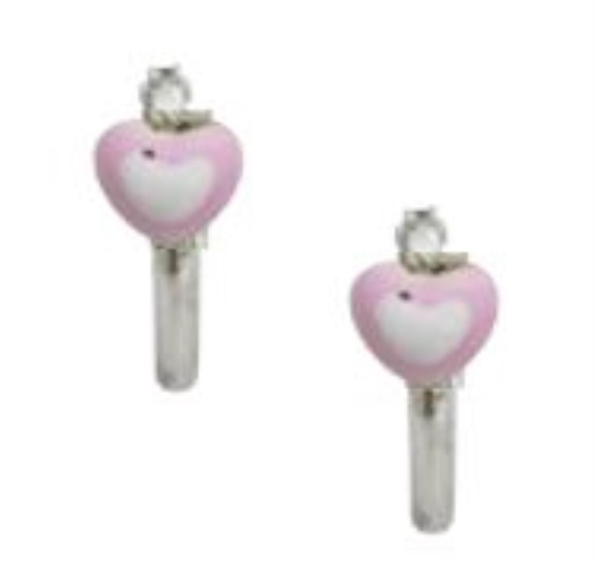 Sterling Silver Rhodium Children's Baby Pink and White Heart Huggie Earring