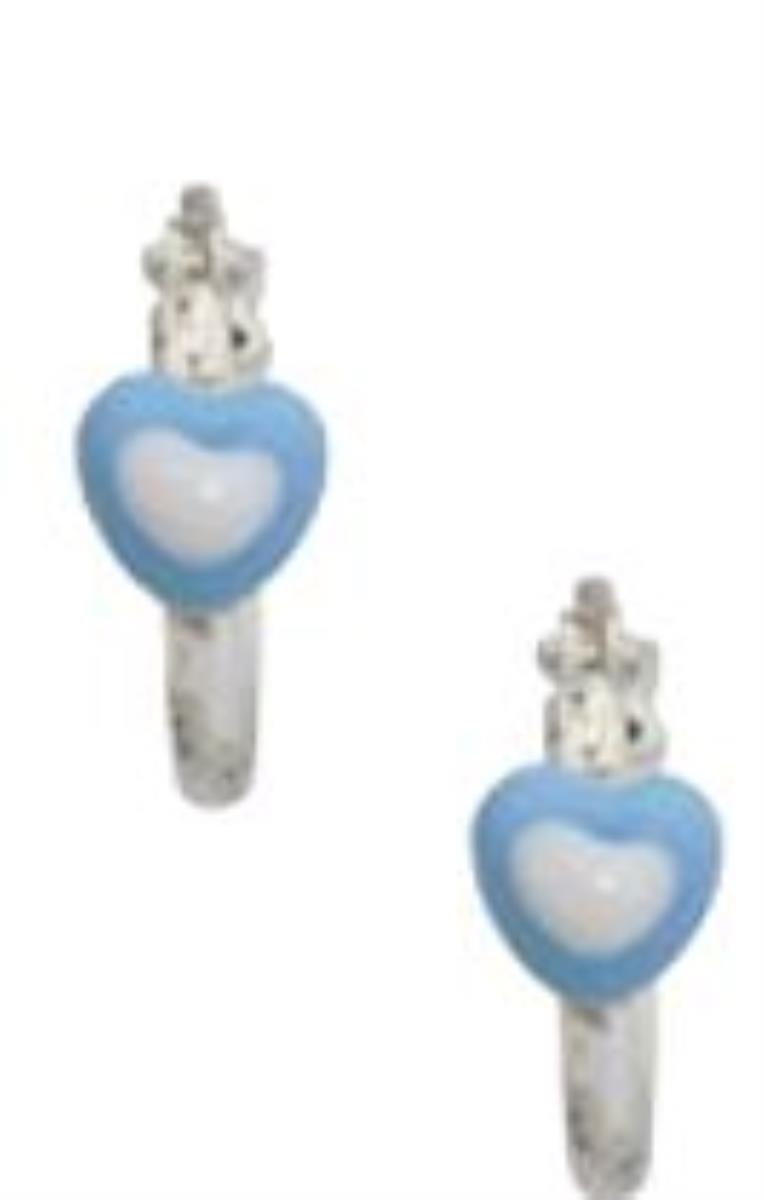 Sterling Silver Rhodium Children's Blue and White Heart Huggie Earring