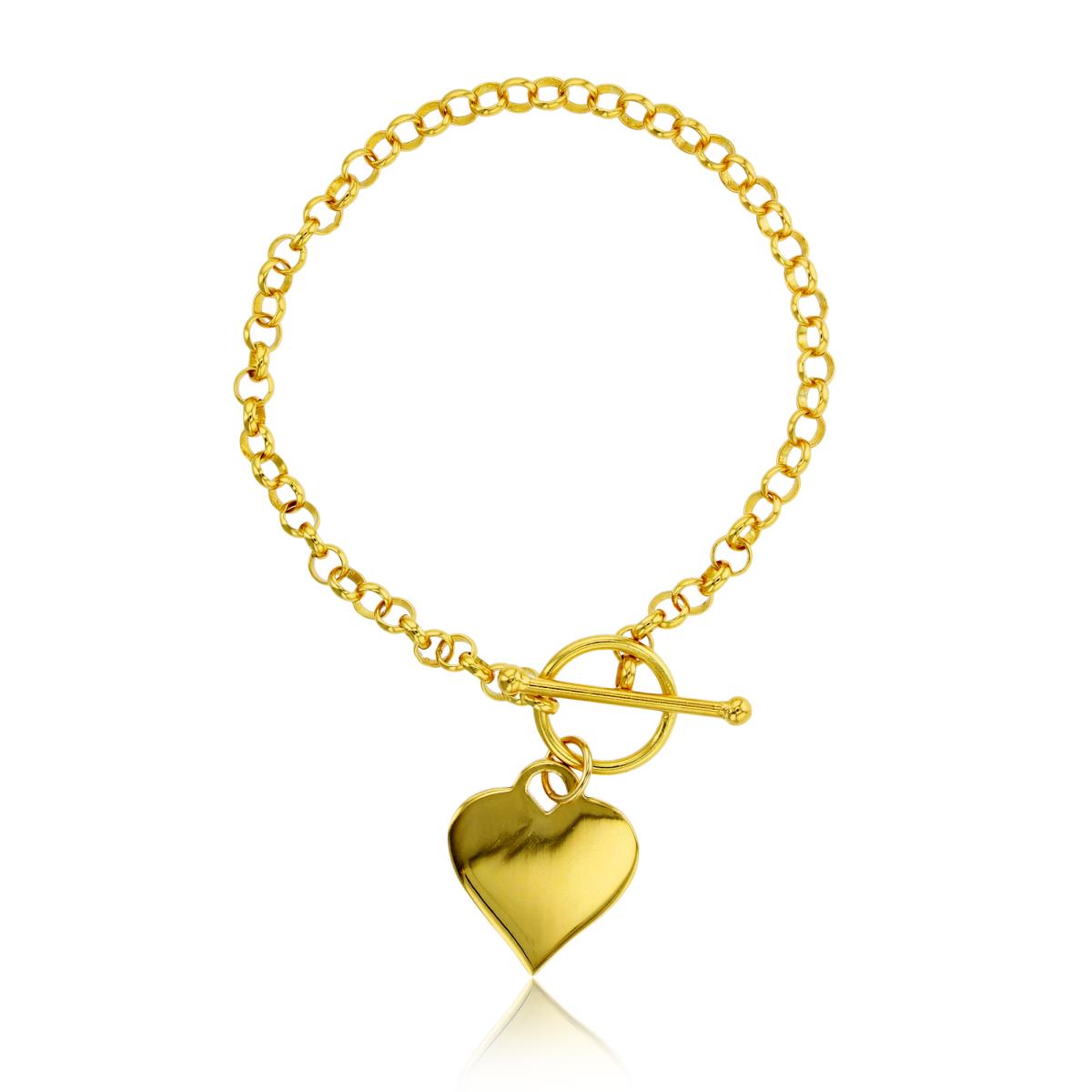 Sterling Silver Yellow Heart & Toggle 7.5" Bracelet