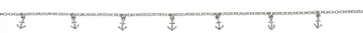 Sterling Silver Rhodium High Polished Anchor 9-10" Anklet
