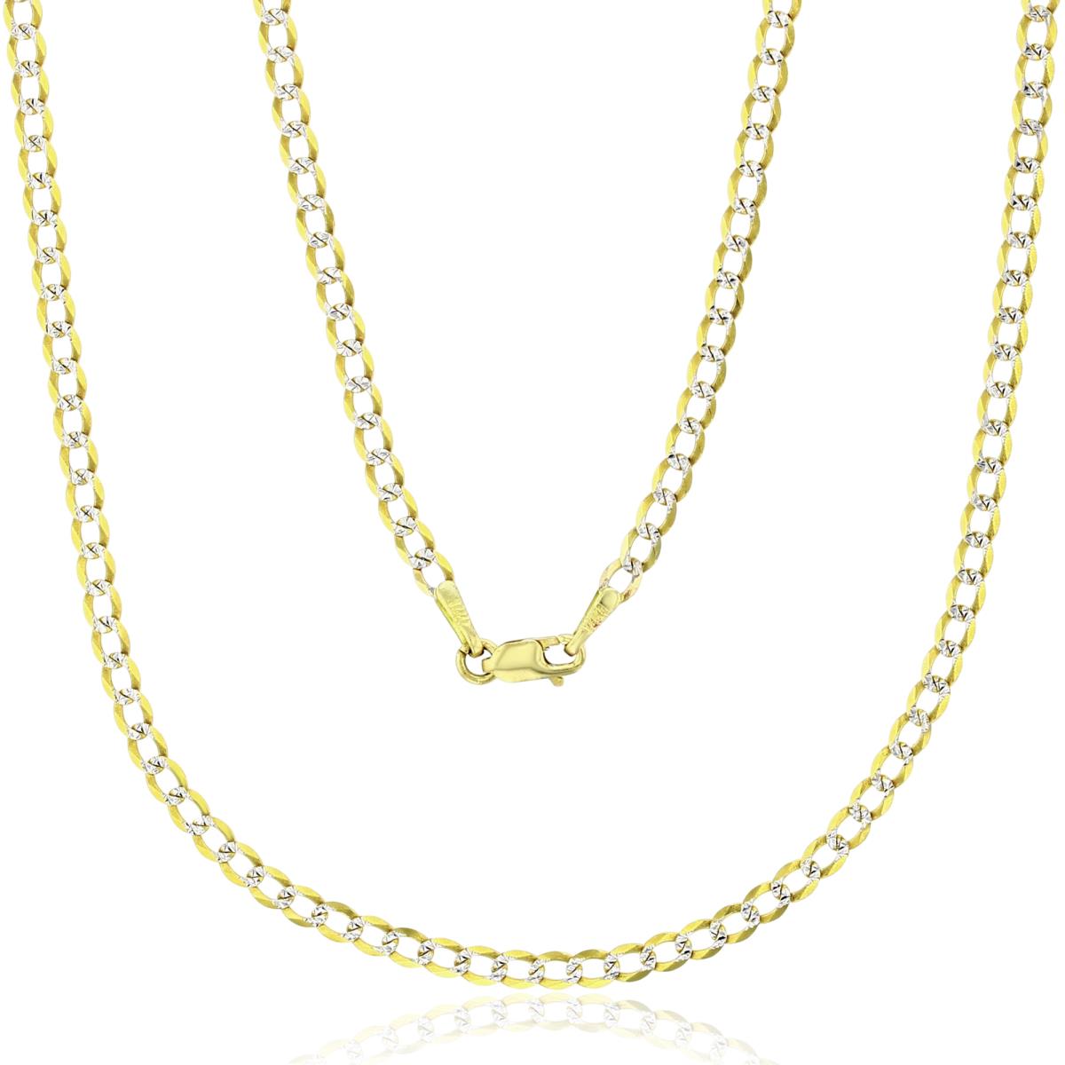 14K Two-Tone Gold 2.50mm Cuban 060 Pave 18" Chain 