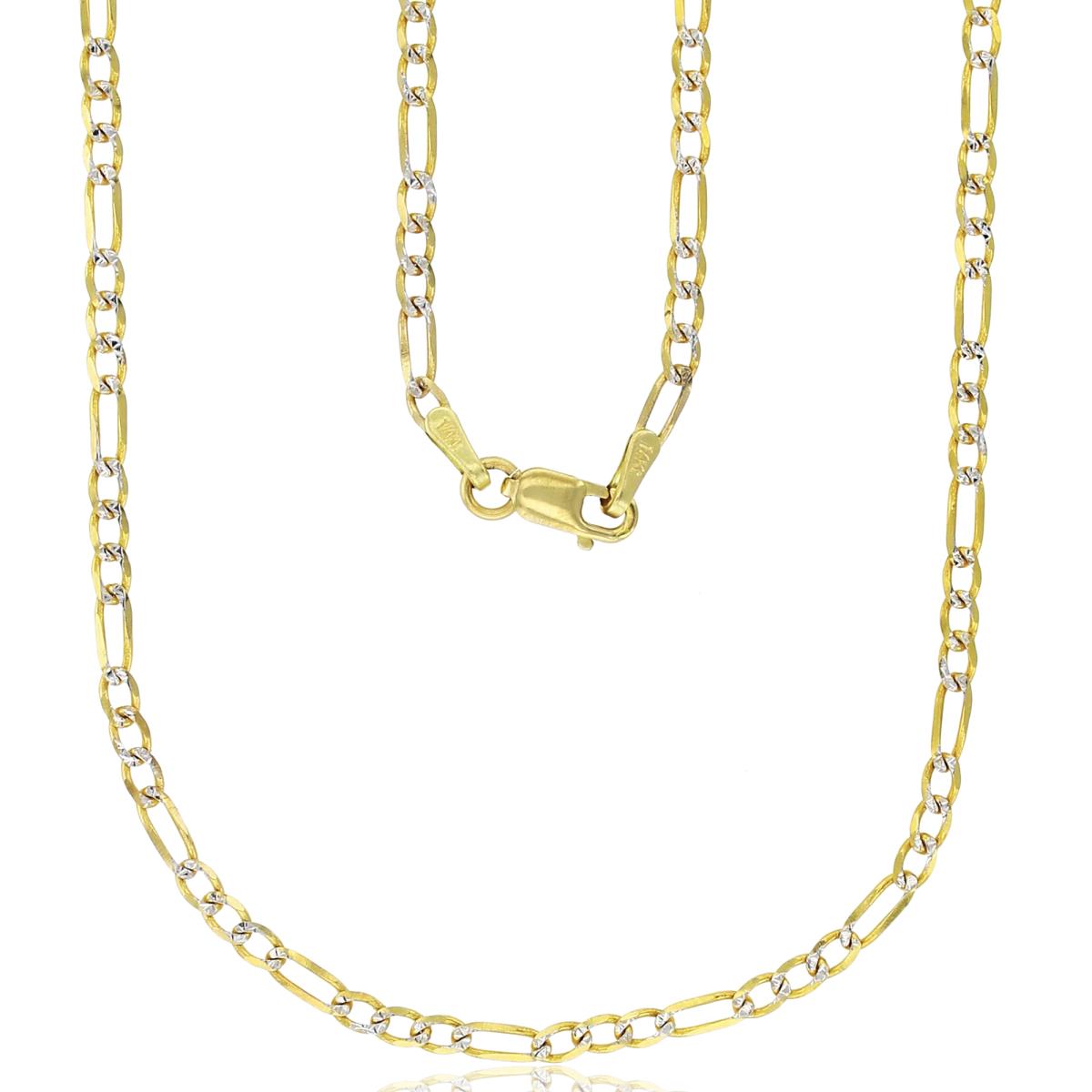 14K Two-Tone Gold 2.50mm 16" Figaro Pave 060 Chain