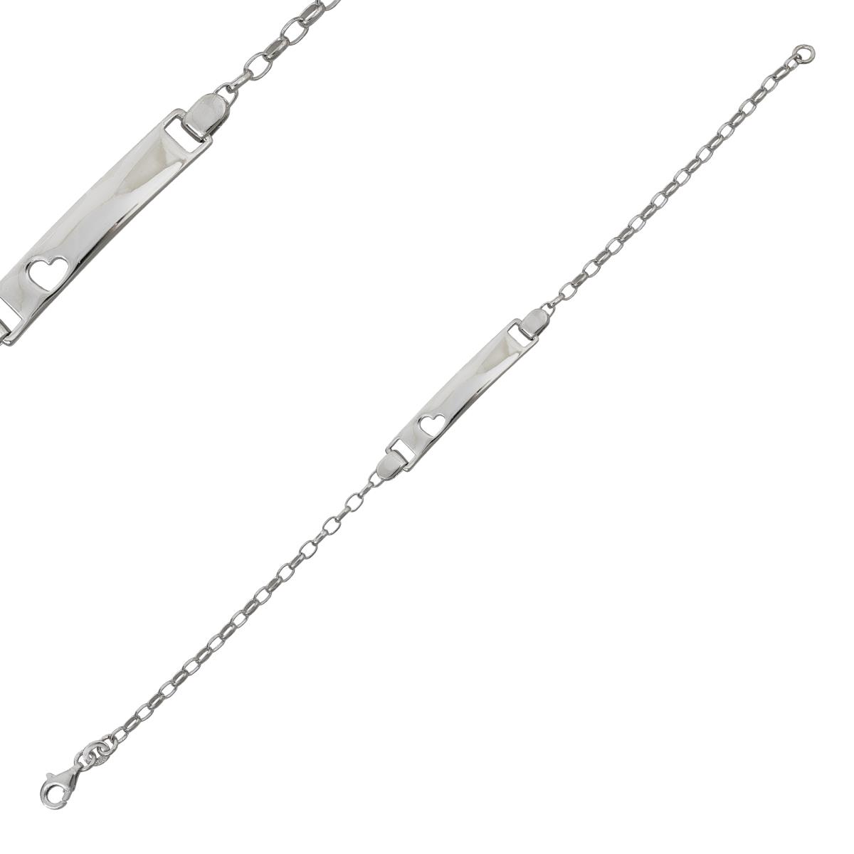 Sterling Silver Rhodium High Polished Heart Bar Baby ID Bracelet 