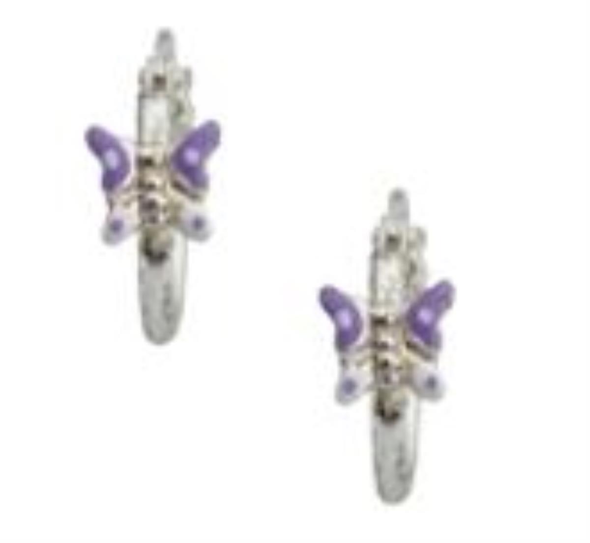 Sterling Silver Rhodium Children's Purple Butterfly Huggie Earring
