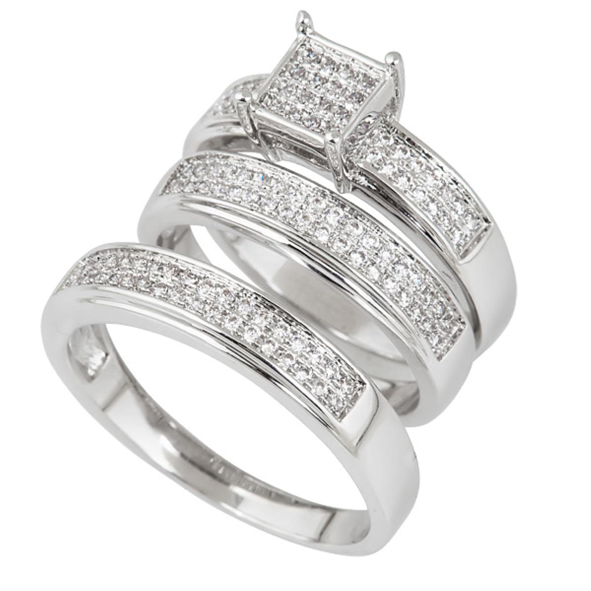 Sterling Silver Rhodium Micropave Wedding Set with Cubic Zirconia