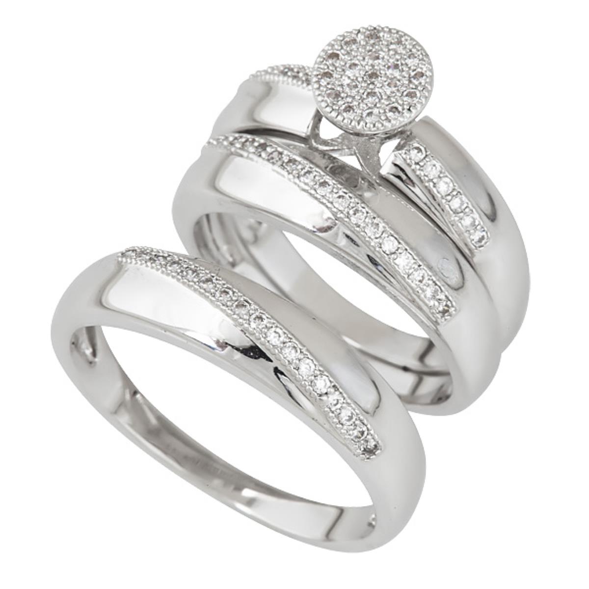 Sterling Silver Rhodium Micropave Round Wedding Set with Cubic Zirconia