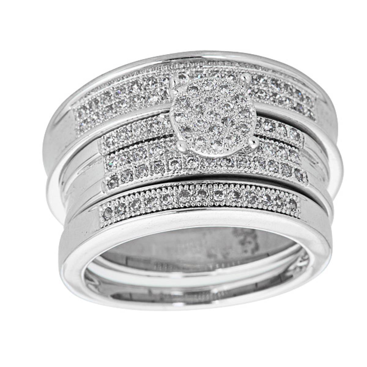 Sterling Silver Rhodium Micropave Round Wedding Set with Cubic Zirconia