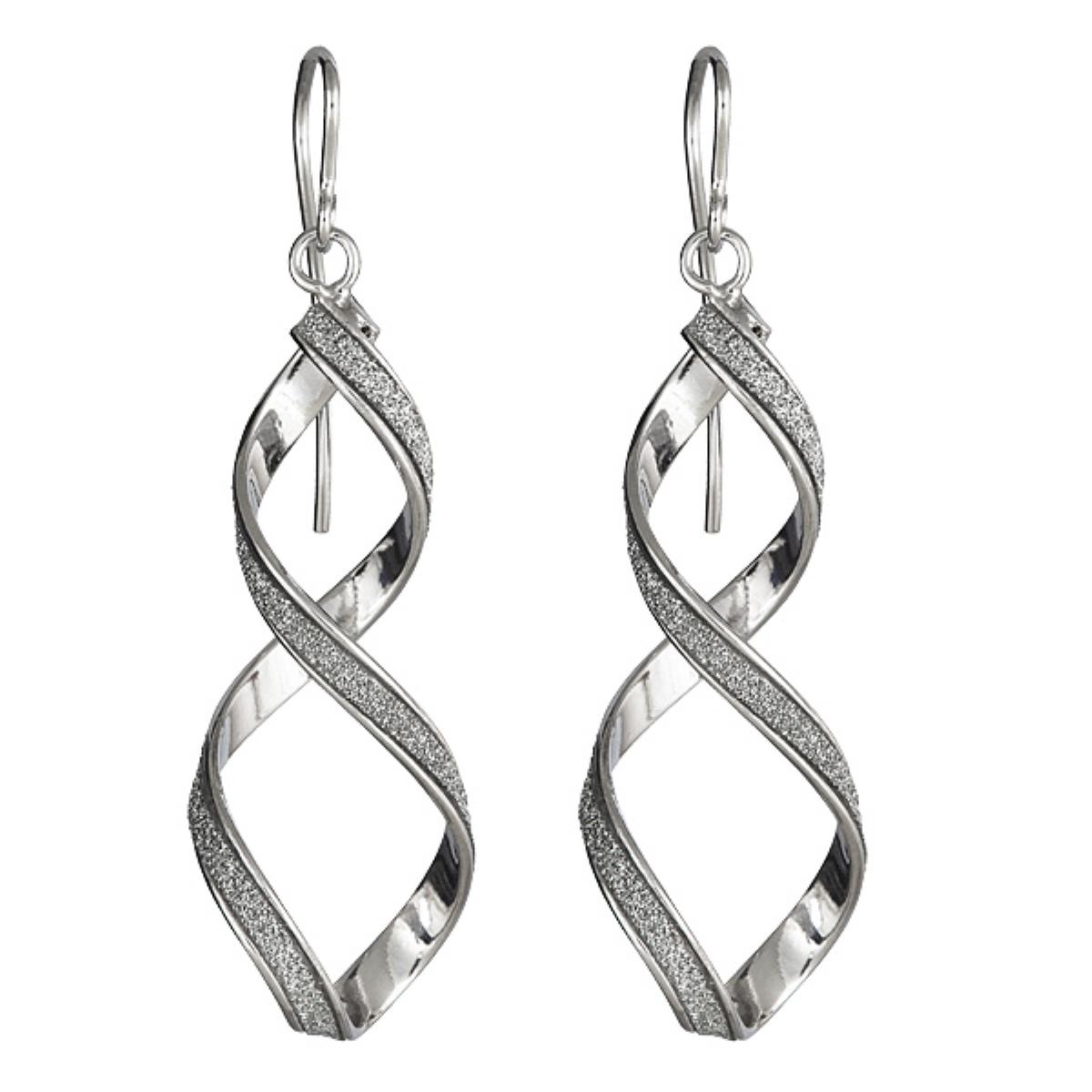 Sterling Silver Rhodium Glitter Infinity Twist Dangling Earring