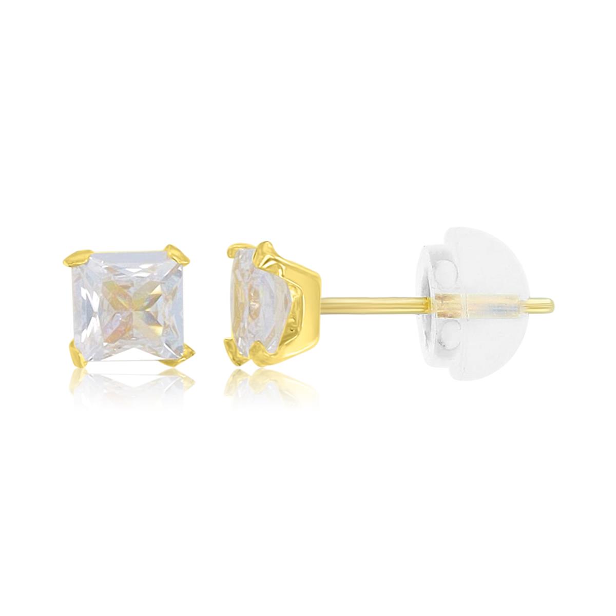 14K Yellow Gold 4x4mm Square Solitaire Stud Earring with Silicone Back