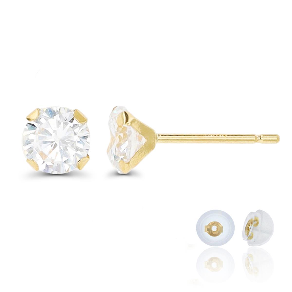 14K Yellow Gold 5mm White CZ Martini Solitaire Stud Earring with Silicone Back