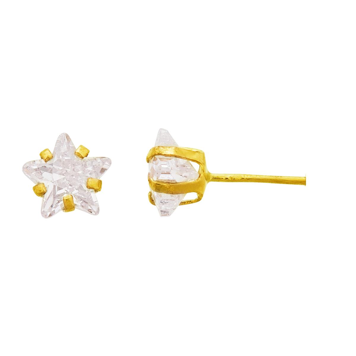 14K Yellow Gold 4.00mm Star Cut Solitaire Stud Earring