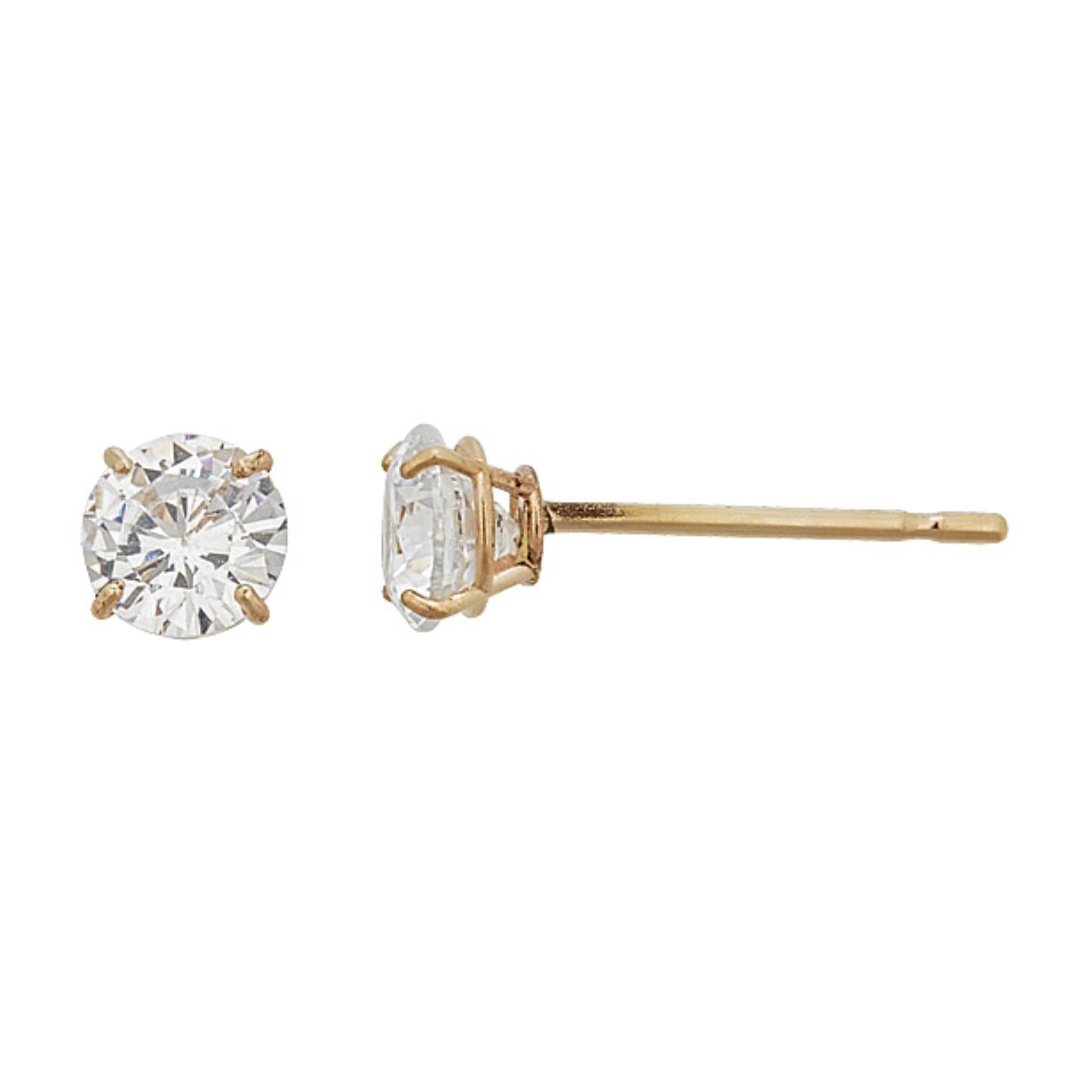 14K Yellow Gold Round Cut Solitaire 3mm Stud Earring