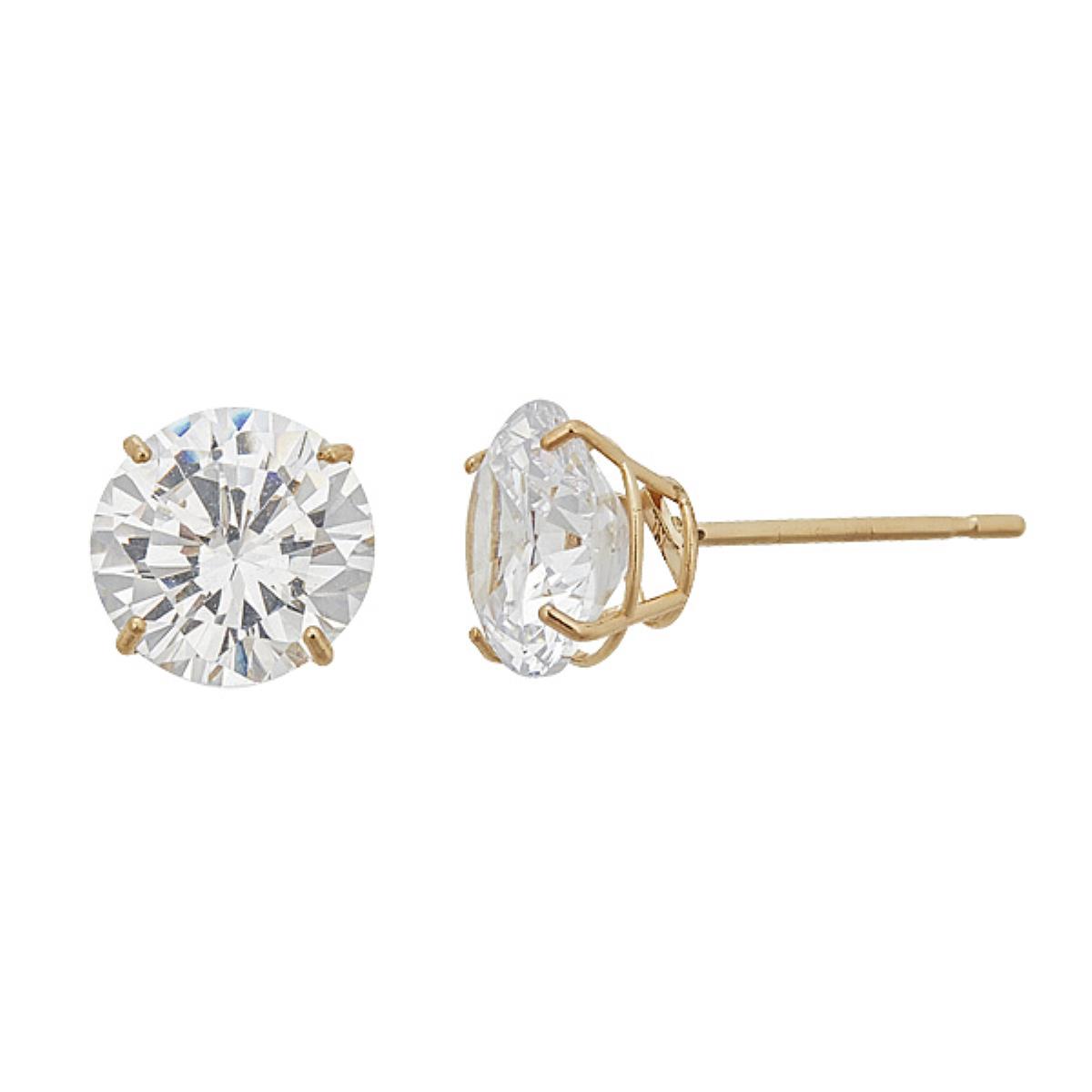 14K Yellow Gold Round Cut Solitaire 6.50mm Stud Earring
