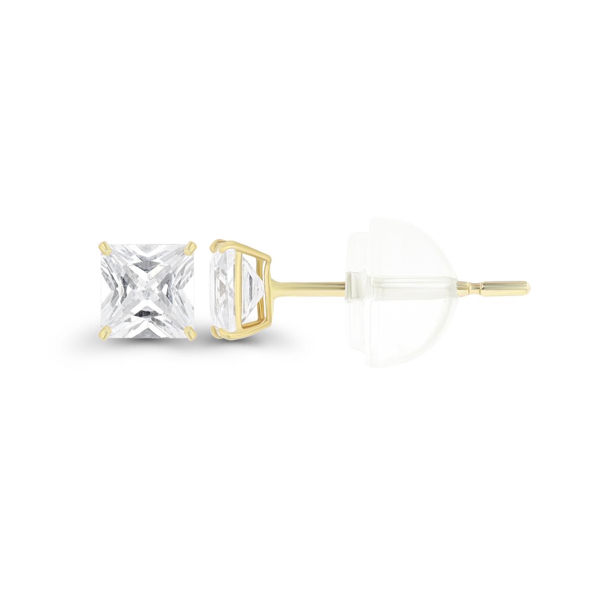 14K Yellow Gold Square Solitaire 3mm Stud Earring