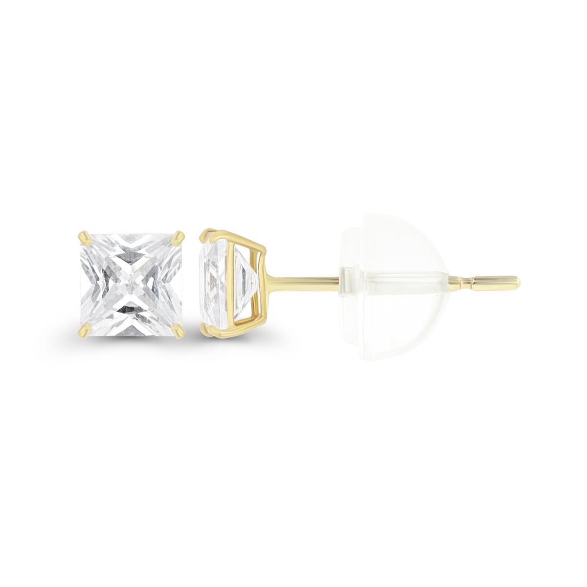 14K Yellow Gold Square Solitaire 4mm Stud Earring