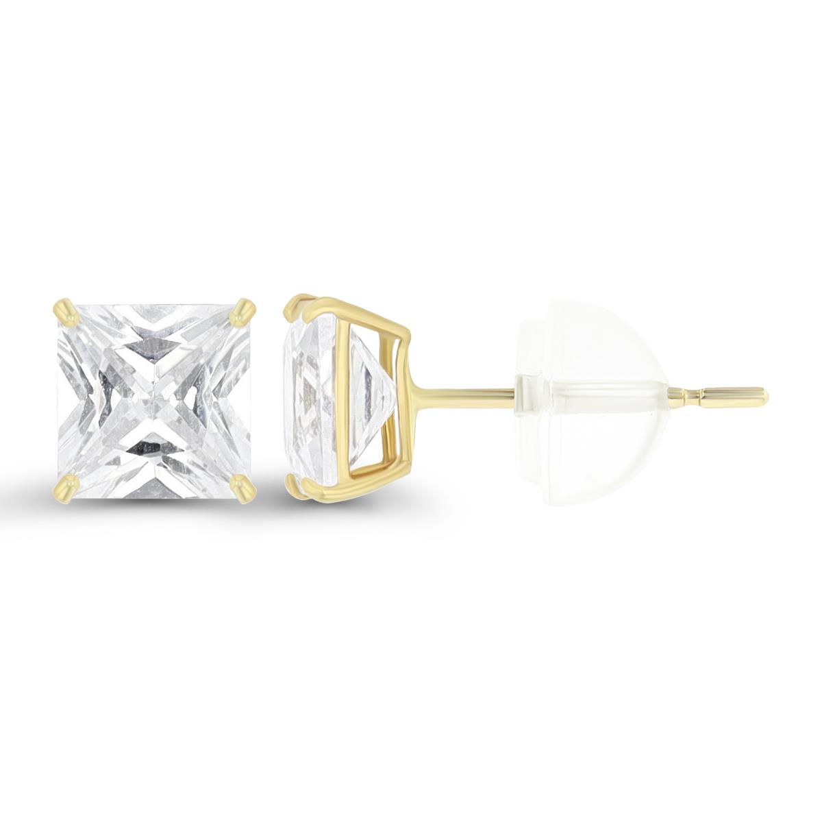 14K Yellow Gold Square Solitaire 6mm Stud Earring