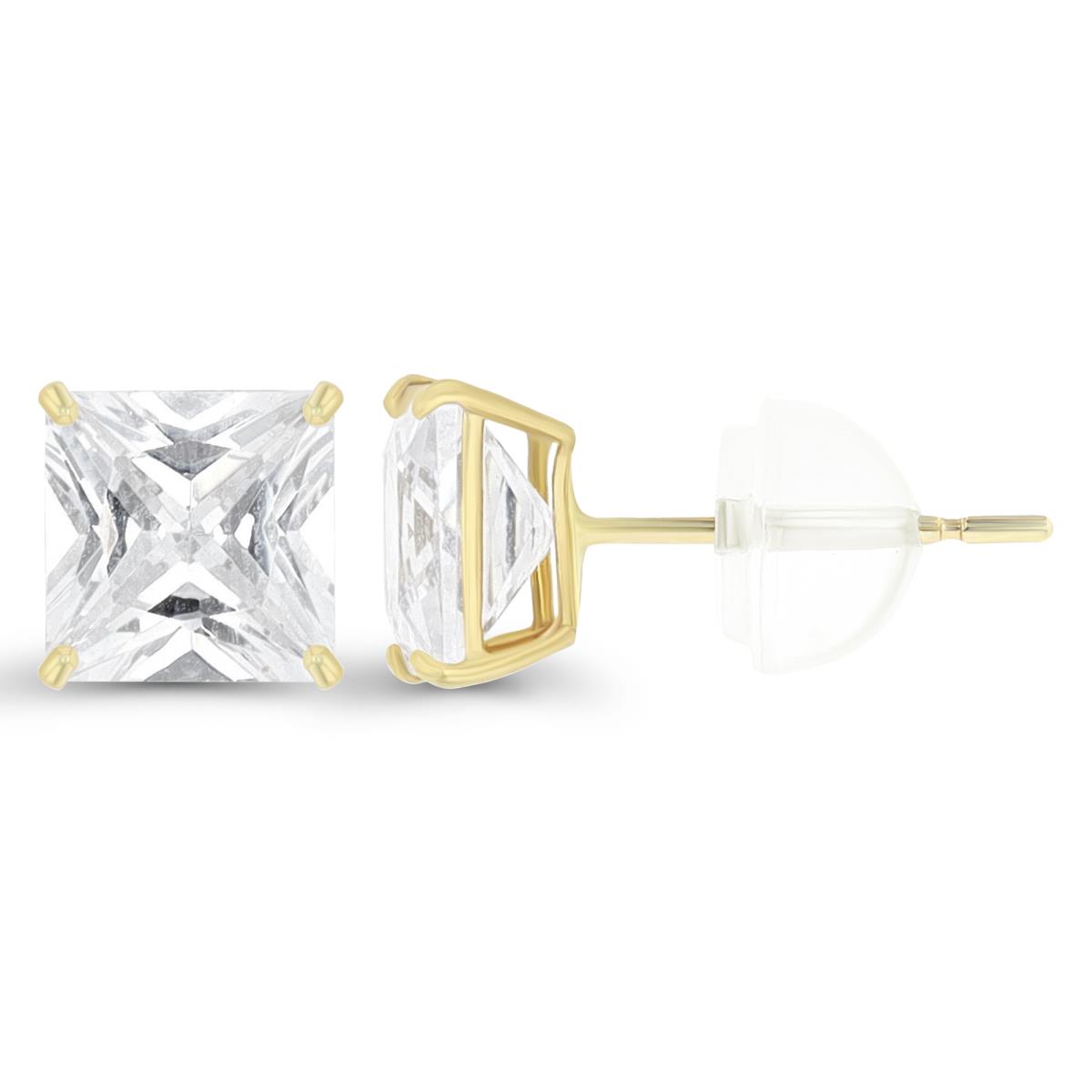 14K Yellow Gold Square Solitaire 7mm Stud Earring