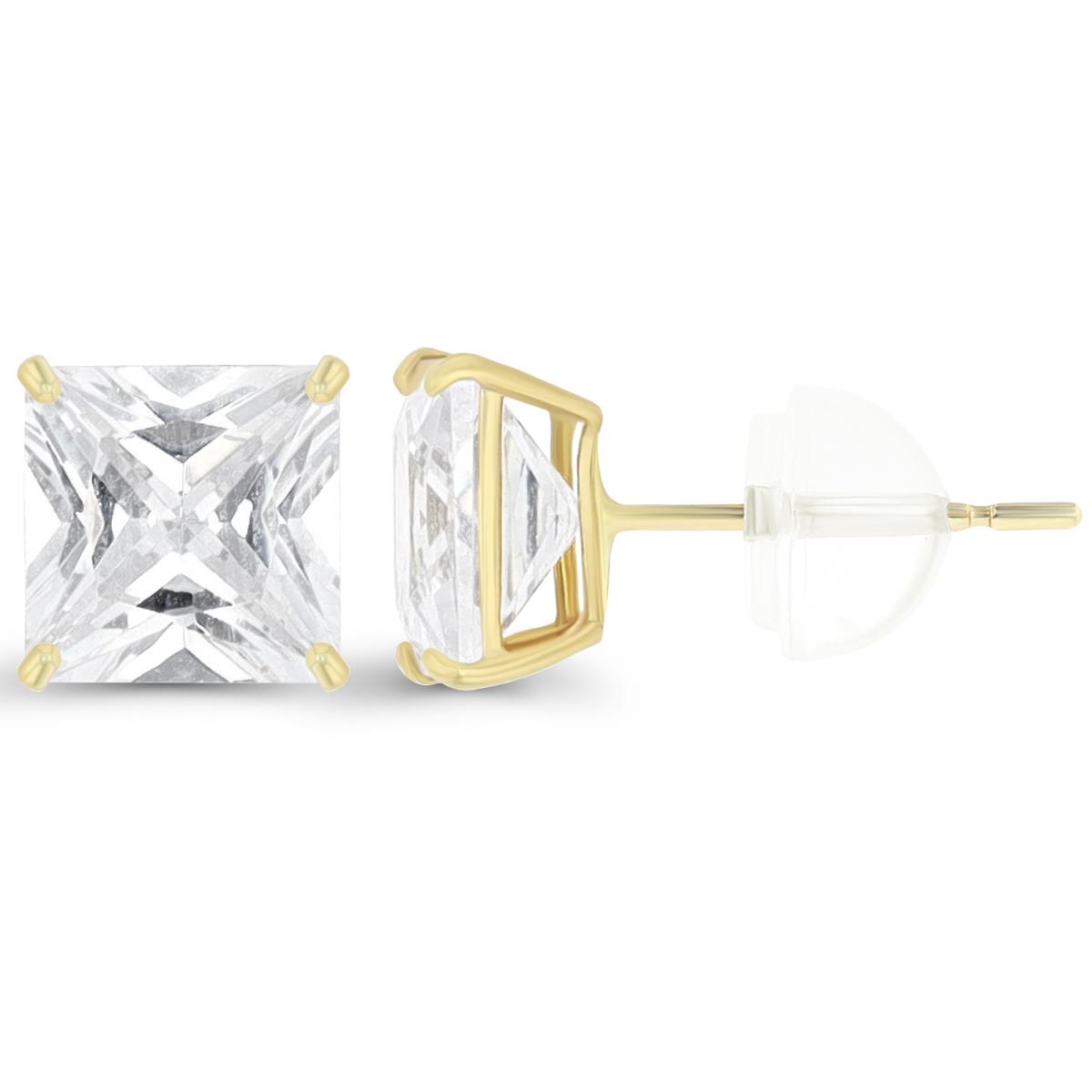 14K Yellow Gold Square Solitaire 8mm Stud Earring